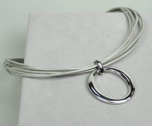 CHARTAGE-NECKLACE-Belgian-DesignRhodium-Plated-Metal-N2544-SilverGrey-Cord-0-1