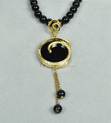 LEBANON-MADE-NECKLACE-GOLD-PLATED-METAL-WITH-BLACK-BEADS-N3796-BlackGold-0-1