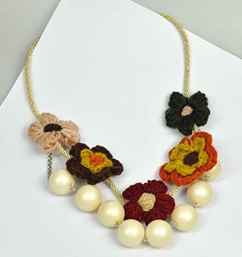 LEBANON-MADE-NECKLACE-Hand-Made-Flower-Crochet-work-DSF99-Gold-CordBeige-PearlMulty-Color-Flower-0-0