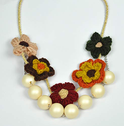 LEBANON-MADE-NECKLACE-Hand-Made-Flower-Crochet-work-DSF99-Gold-CordBeige-PearlMulty-Color-Flower-0-1
