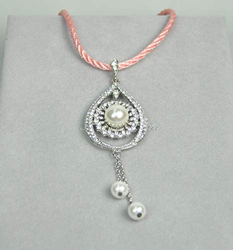 LEBANON-MADE-NECKLACE-Rhodium-Plated-Metal-with-Cubic-Zircon-stone-N2352-Pink-CordSilver-0-0