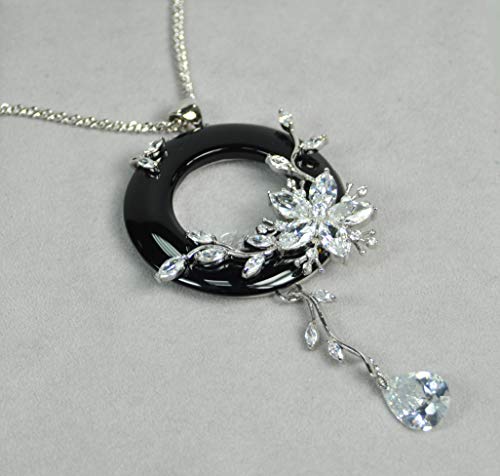 NECKLACE-RHODIUM-PLATED-METAL-WITH-CUBIC-STONEN2660-SilverBlack-0-0