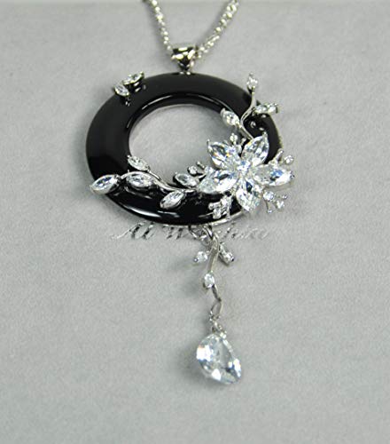 NECKLACE-RHODIUM-PLATED-METAL-WITH-CUBIC-STONEN2660-SilverBlack-0-1