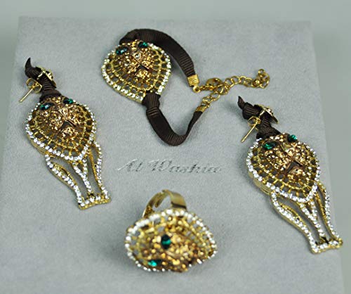 NECKLACE-SET-WITH-EARRING-BRACELET-AND-RING-LEBANON-DESIGN-RHODIUM-PLATED-METAL-WITH-CUBIC-ZIRCON-STONE-ST5445-BROWN-VELVETGOLDSILVER-COLOR-0-1