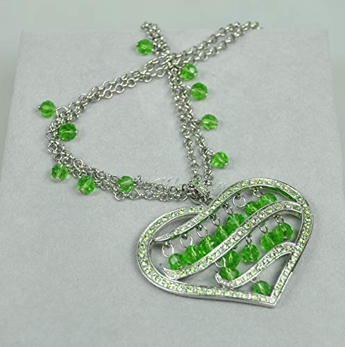 NECKLACE-SET-WITH-EARRING-Rhodium-Plated-with-Crystal-Beads-MDSF69-SilverLight-Green-stone-0-0