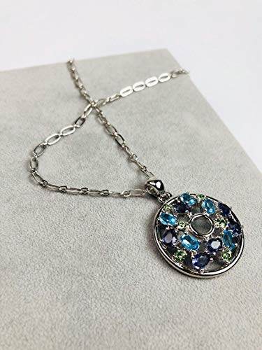 Rhodium-plated-with-Cubic-Zirconia-Stone-Necklace-Round-Pendant-with-Colorful-Stones-N73980-Silver-0-0