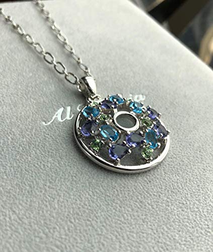Rhodium-plated-with-Cubic-Zirconia-Stone-Necklace-Round-Pendant-with-Colorful-Stones-N73980-Silver-0-1