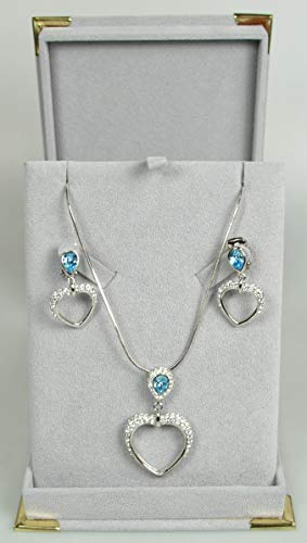 Rhodium-plated-with-Cubic-Zirconia-Stone-Necklace-Set-Blue-Cubic-Zirconia-Stone-on-the-Center-of-the-pendant-and-earrings-0